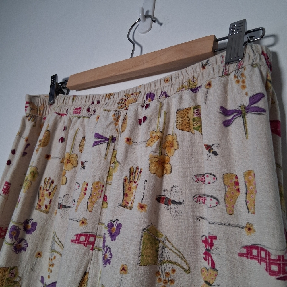 Vintage Skirt Printed Gardening Theme Linen blend Summer Retro - Picture 11 of 15